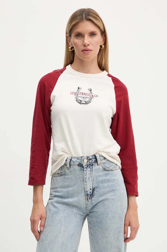 Bombažna majica z dolgimi rokavi Levi's Potisk bež A8845