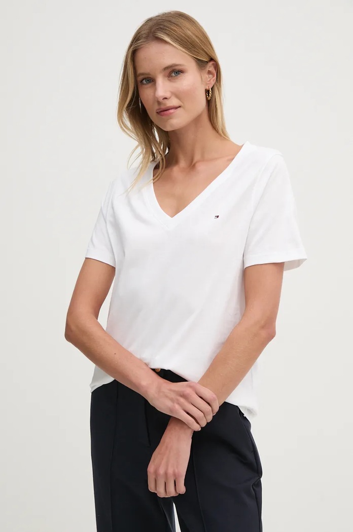 Памучна тениска Tommy Hilfiger стандартна бял WW0WW44177