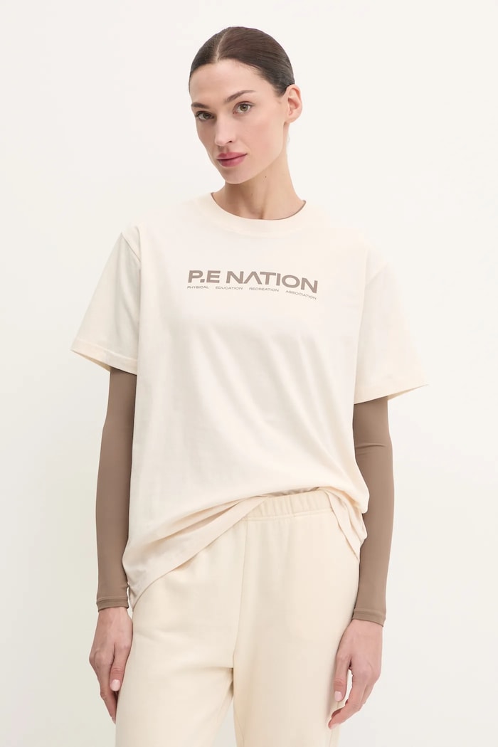 Bavlněné tričko P.E Nation Aero SS Tee béžová 243T329