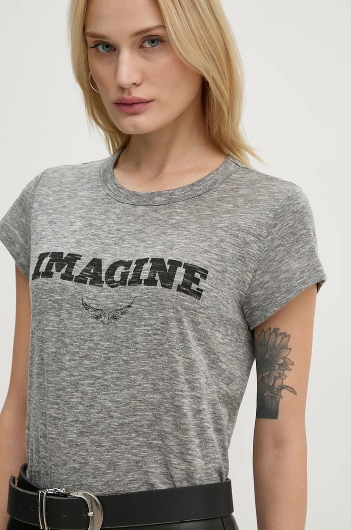Tričko ZADIG&VOLTAIRE potisk šedá JWTS01686