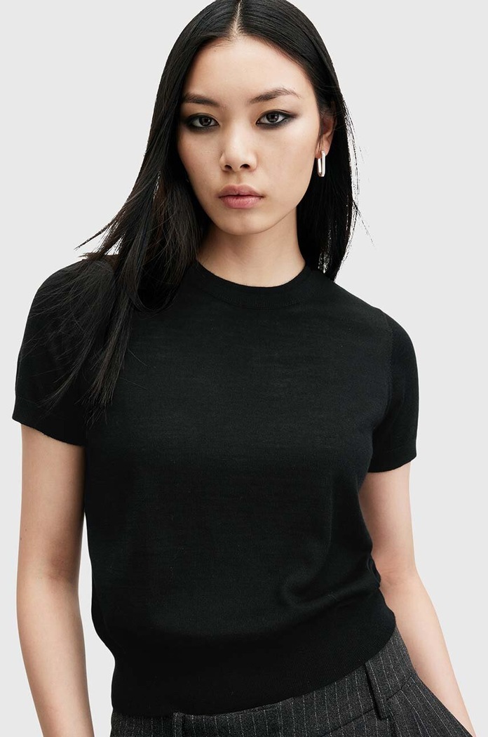 Vlněné tričko AllSaints BERN W108KB černá AW24