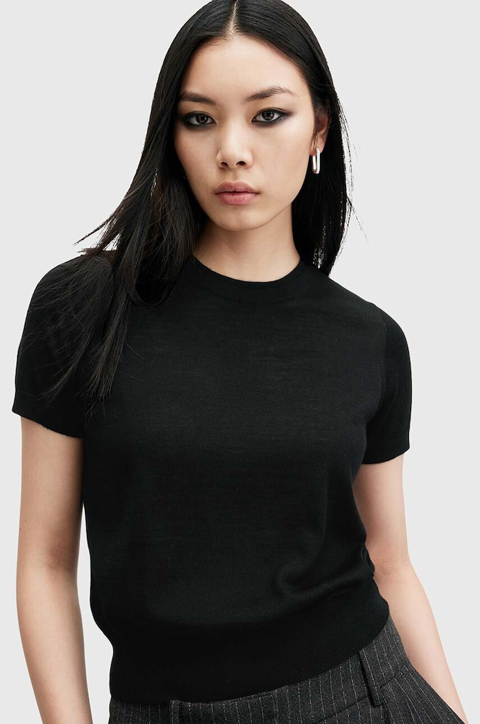Vlněné tričko AllSaints BERN W108KB černá AW24