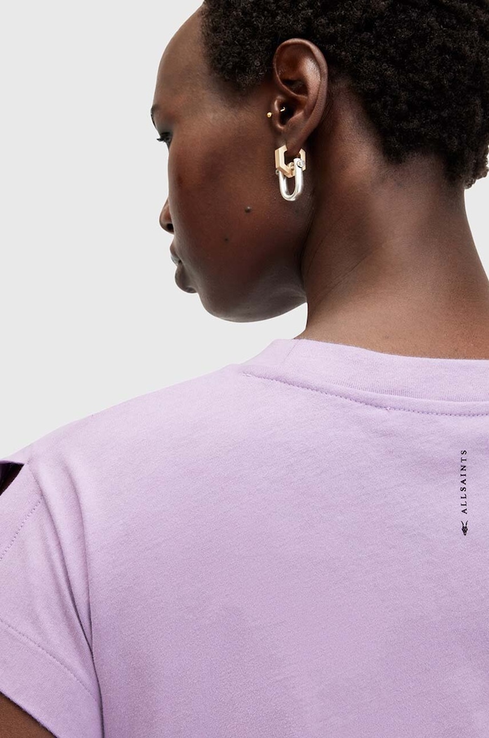 AllSaints Bavlněné tričko AllSaints RUE TEE W185JB fialová SS25