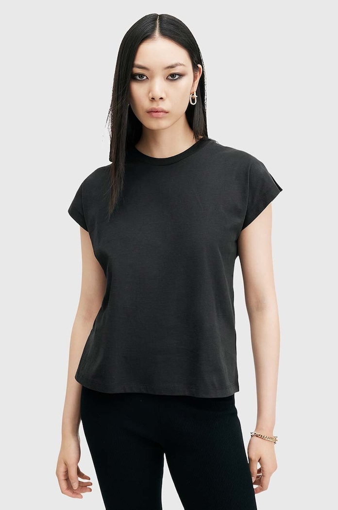 Памучна тениска AllSaints RUE TEE стандартна черен W185JB