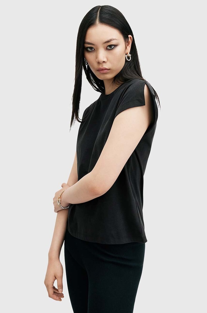 Памучна тениска AllSaints RUE TEE W185JB черен AW24