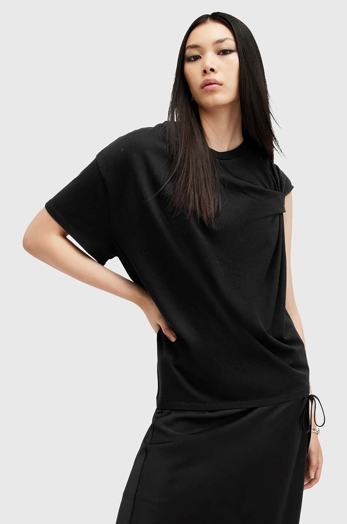 Bavlněné tričko AllSaints ONYX TWIST hladký černá W193JB