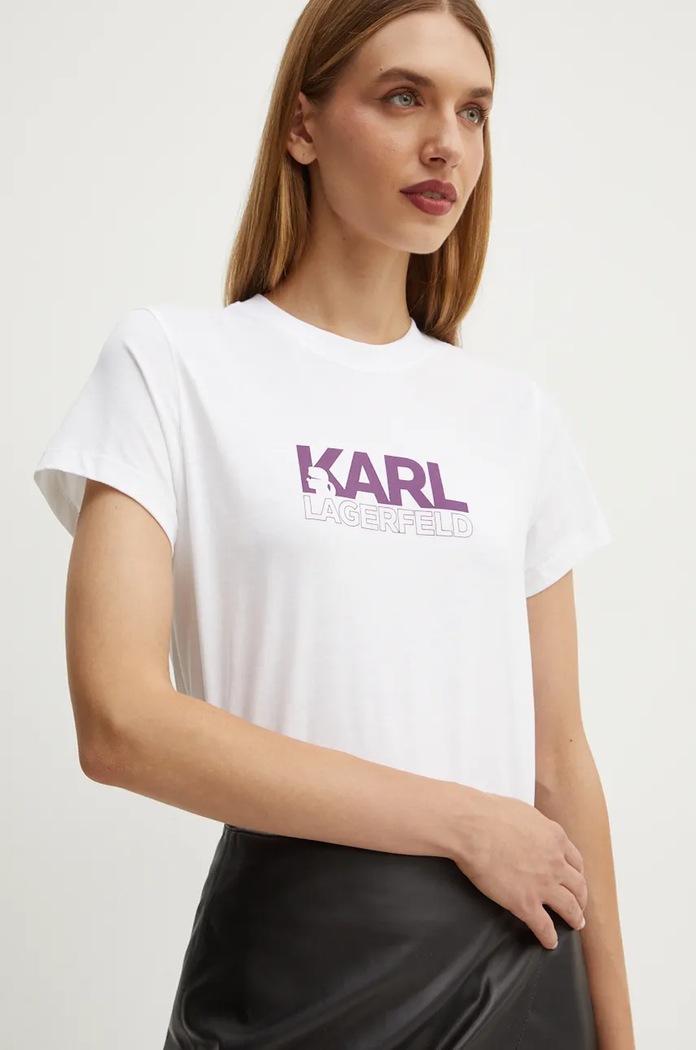 Karl Lagerfeld tricou din bumbac print alb 24WW1703