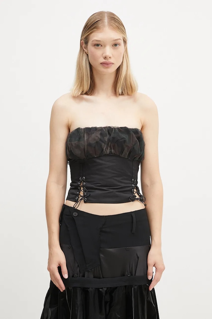 Andersson Bell top Isla Shirred Crop Bustier slim black atb1190w