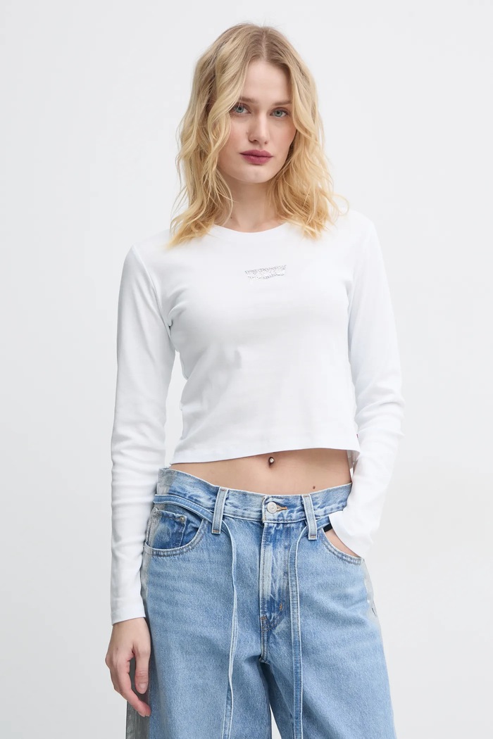 Bavlnené tričko s dlhým rukávom Levi's slim biela A8796