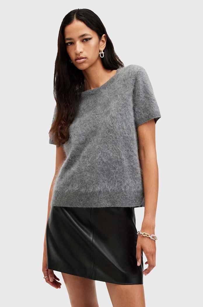 AllSaints maglietta di cashmere REBEL TEE semplice grigio W118KB