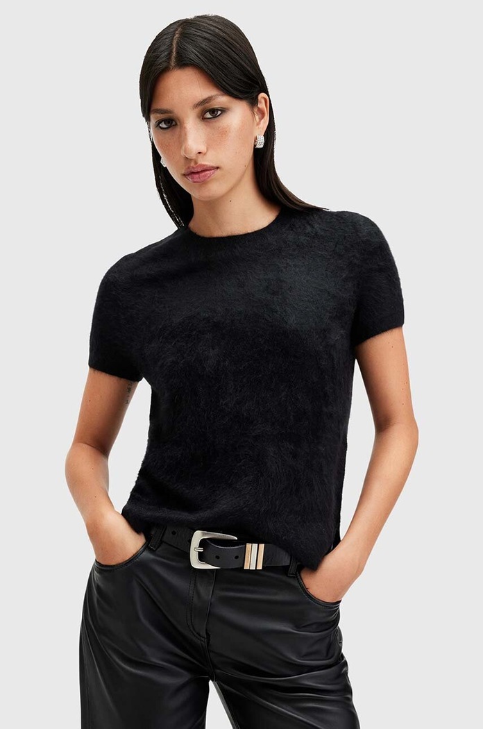 Kašmírové tričko AllSaints REBEL TEE hladký černá W118KB