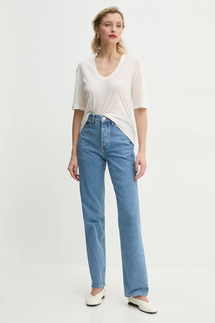 Tričko s příměsí lnu By Malene Birger AMARINGA Q71621007Z béžová SS25
