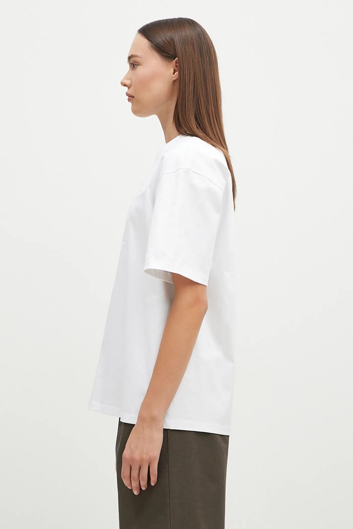 Bavlněné tričko GANNI Heavy Cotton Drop Shoulder Heart T4033 bílá AW24