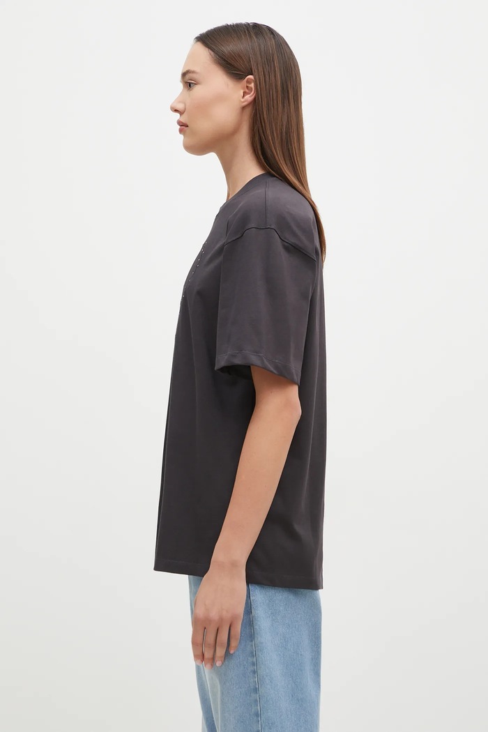Bavlnené tričko GANNI Heavy Cotton Drop Shoulder Heart T4057 čierna AW24