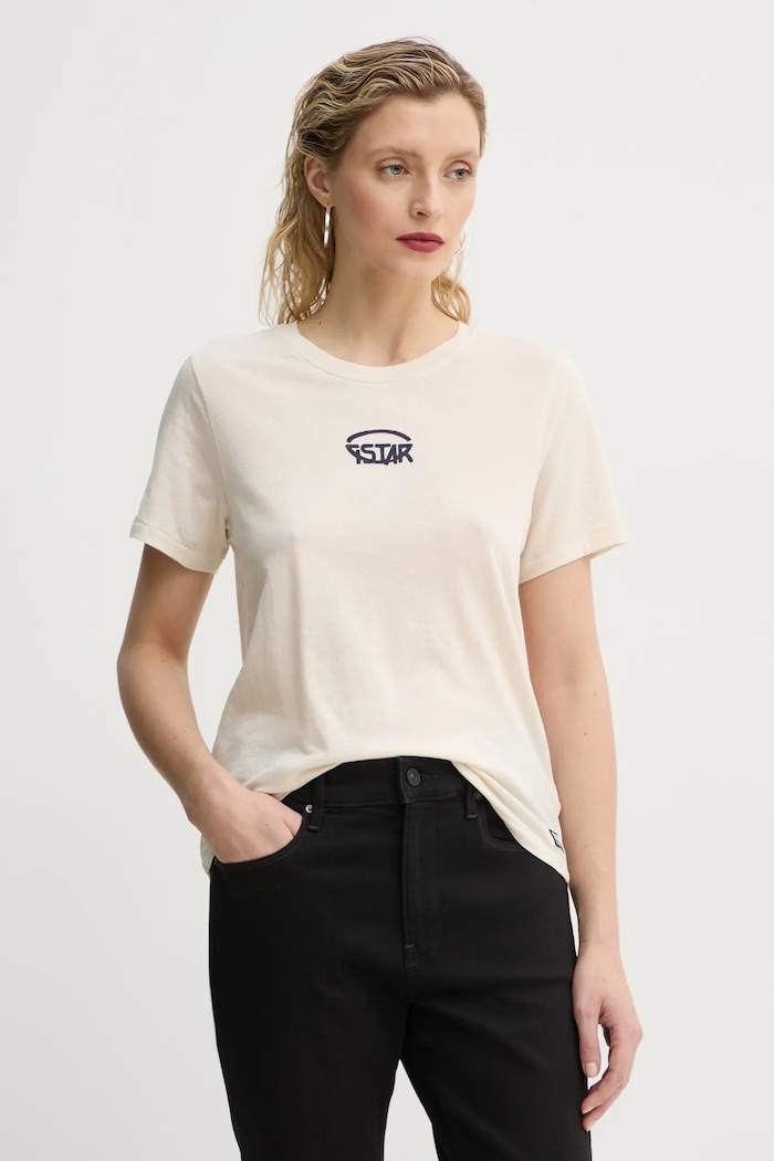G-Star t-shirt bawełniany nadruk beżowy D26417.C954