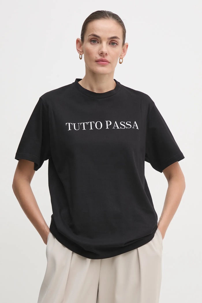 Drivemebikini t-shirt bawełniany Tutto Passa nadruk czarny 2025.DRV.005.BL