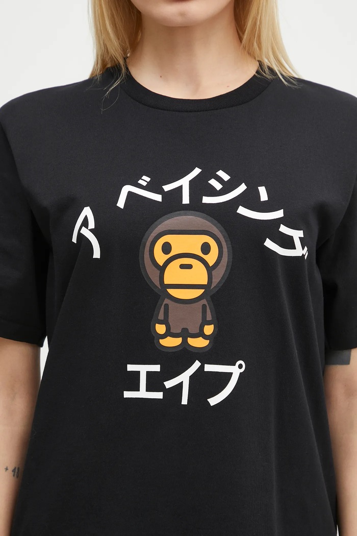 Хлопковая футболка A Bathing Ape Baby Milo Katakana College чёрный 2K80210109