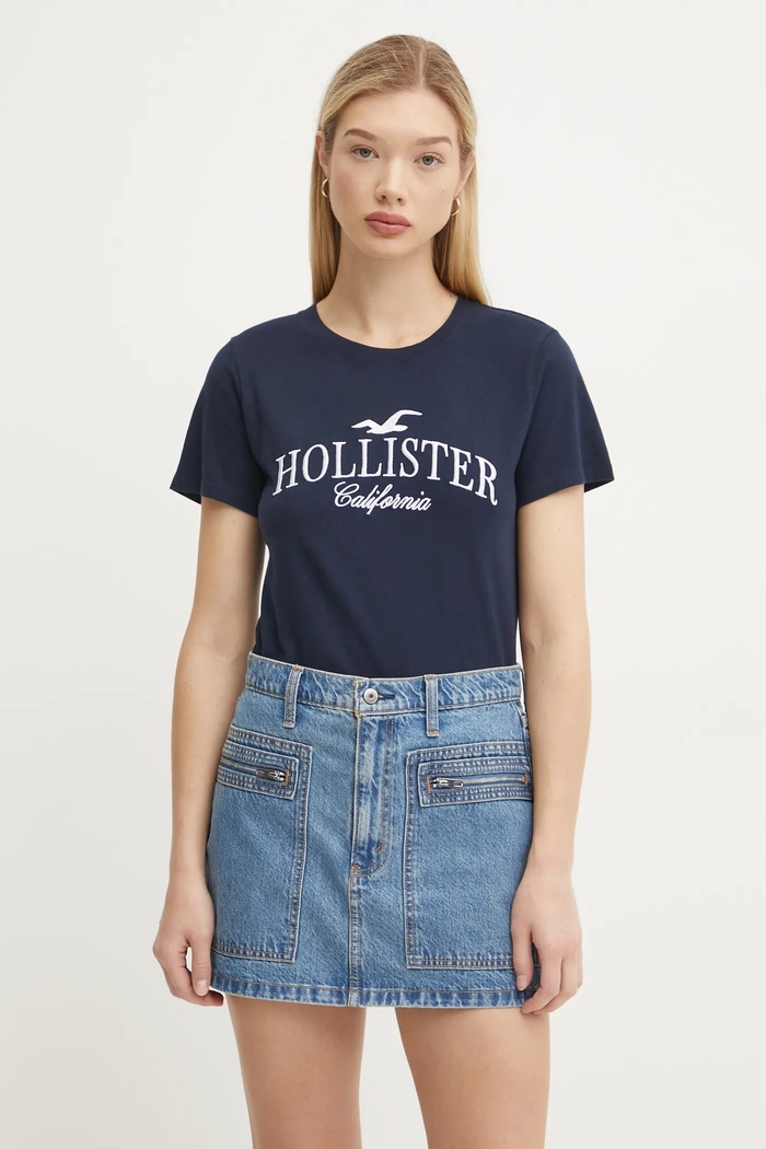 Bavlněné tričko Hollister Co. nášivka námořnická modř KI357.4017.200