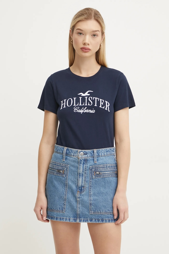 Bavlněné tričko Hollister Co. nášivka námořnická modř KI357.4017.200