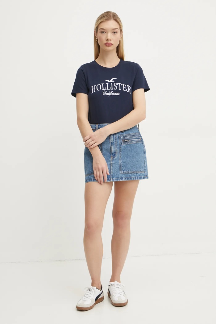 Bavlněné tričko Hollister Co. KI357.4017.200 námořnická modř AW24