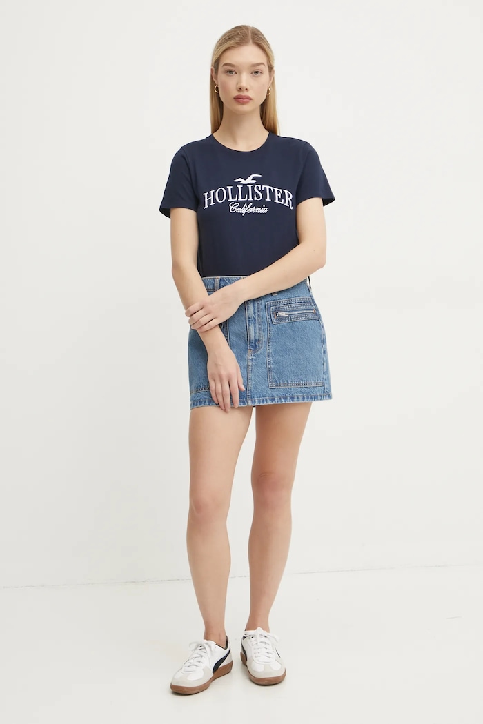 Bavlněné tričko Hollister Co. KI357.4017.200 námořnická modř AW24