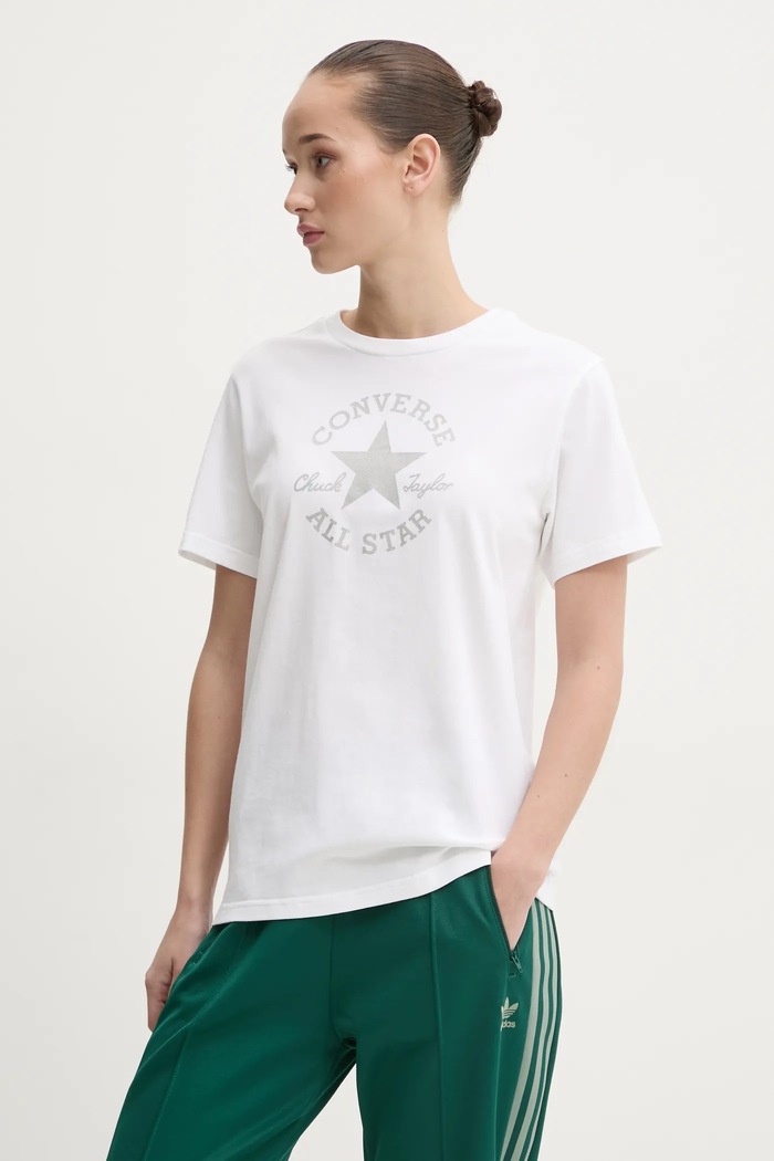 Bavlněné tričko Converse slim bílá 10027077.A04
