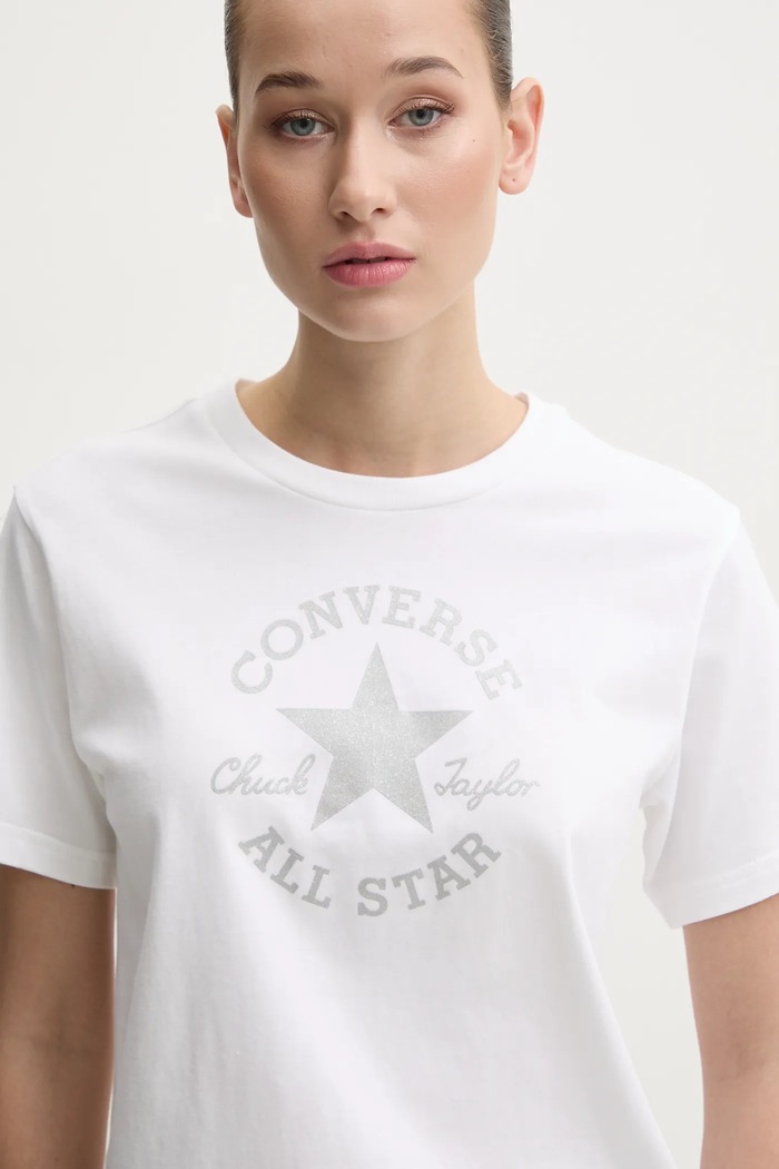 Bavlněné tričko Converse bílá 10027077.A04