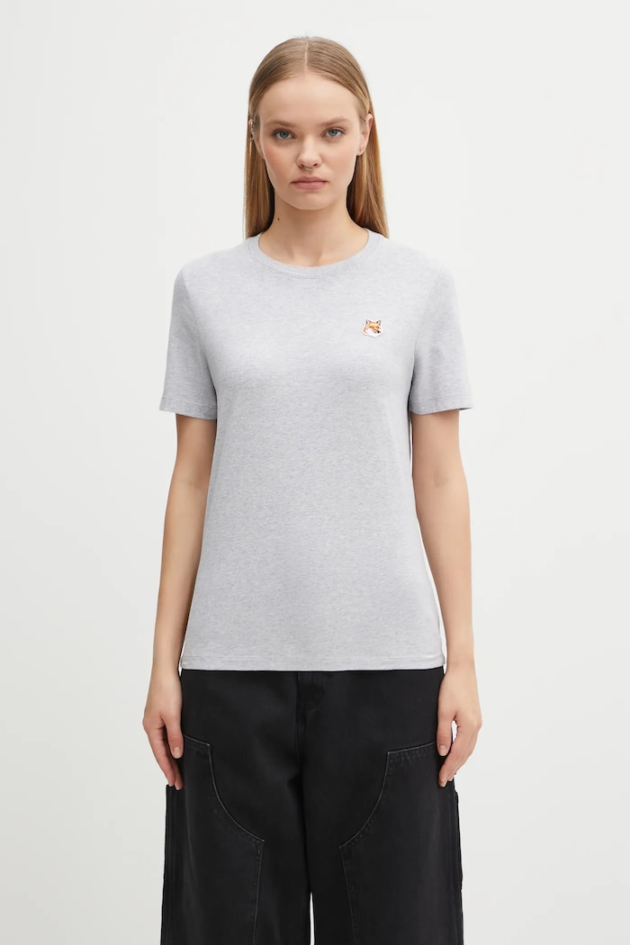 Βαμβακερό μπλουζάκι Maison Kitsuné Fox Head Patch κανονικό γκρί LW00105KJ0008