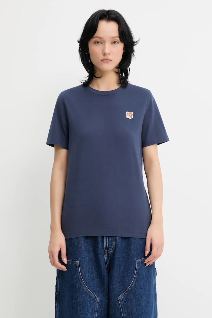 Maison Kitsuné t-shirt in cotone Fox Head Patch regolare blu navy LW00105KJ0008