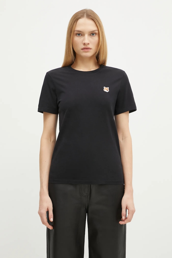 Maison Kitsuné tricou din bumbac Fox Head Patch uni negru LW00105KJ0008