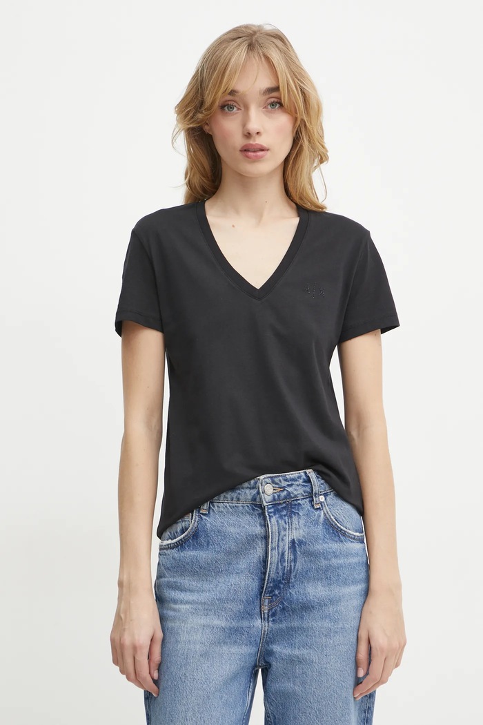 Pamučna majica Armani Exchange bez uzorka crna 6DYT37.YJDGZ