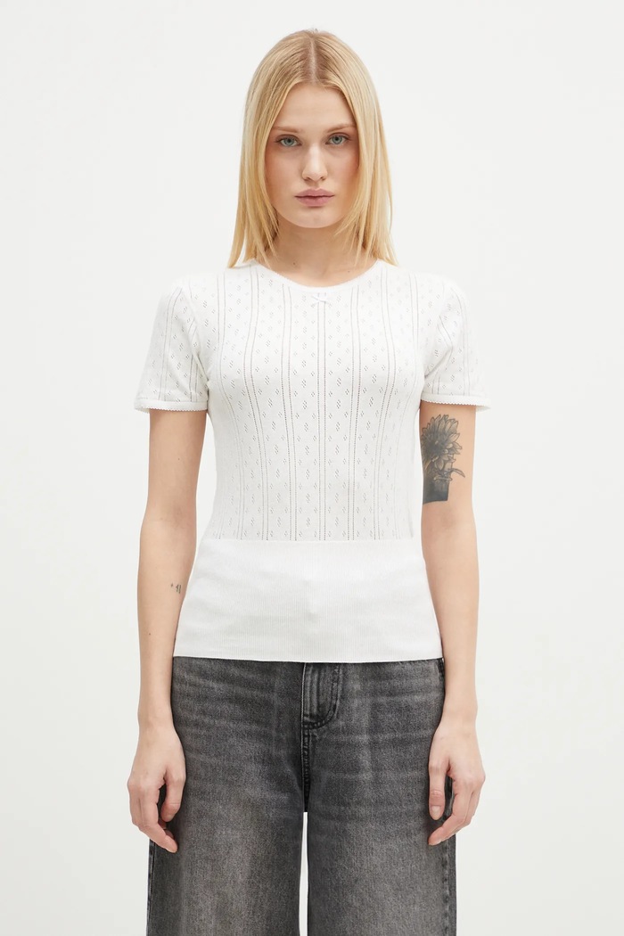 Μπλούζα από κασμίρ JW Anderson Pointelle Cap Sleeve Top slim λευκό KW1276.YN0389.001
