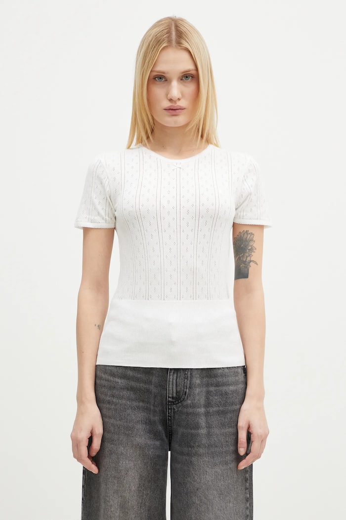 Μπλούζα από κασμίρ JW Anderson Pointelle Cap Sleeve Top slim λευκό KW1276.YN0389.001