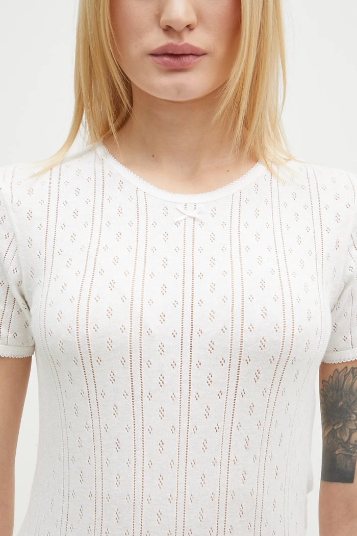 Μπλούζα από κασμίρ JW Anderson Pointelle Cap Sleeve Top λευκό KW1276.YN0389.001