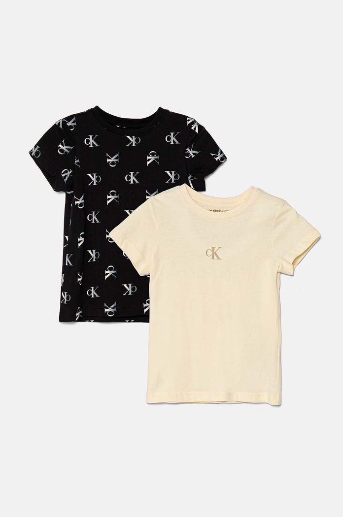 Dječja pamučna majica kratkih rukava Calvin Klein Jeans 2-pack pamuk bež IG0IG02695.9BYH.128.176