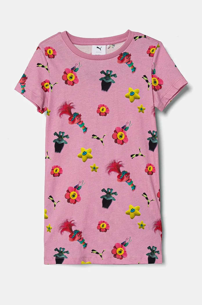 Dětské bavlněné tričko Puma X TROLLS Elongated Tee kulatý růžová 627381