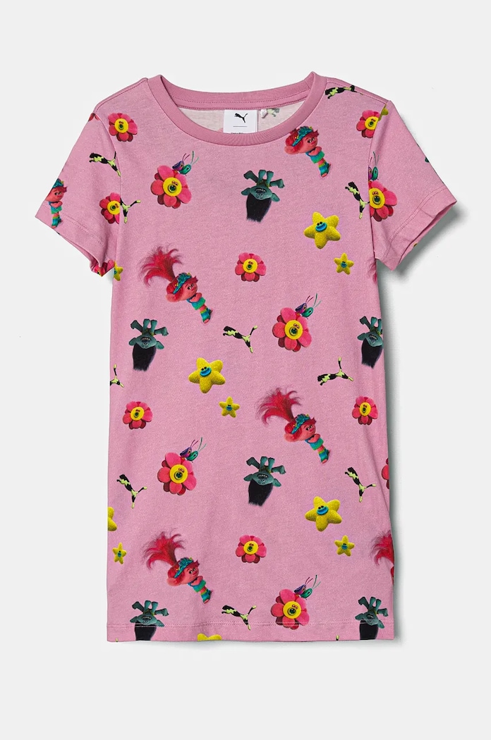 Dětské bavlněné tričko Puma X TROLLS Elongated Tee kulatý růžová 627381