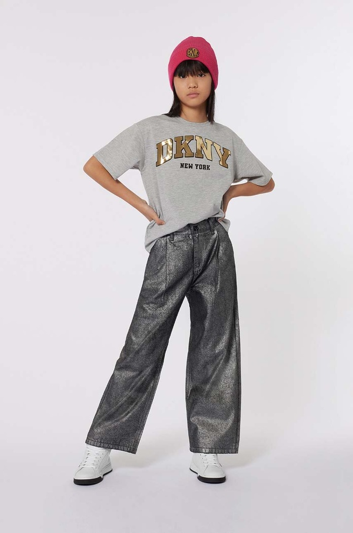 T-shirt bawełniany dziecięcy DKNY D62060.156.162 szary