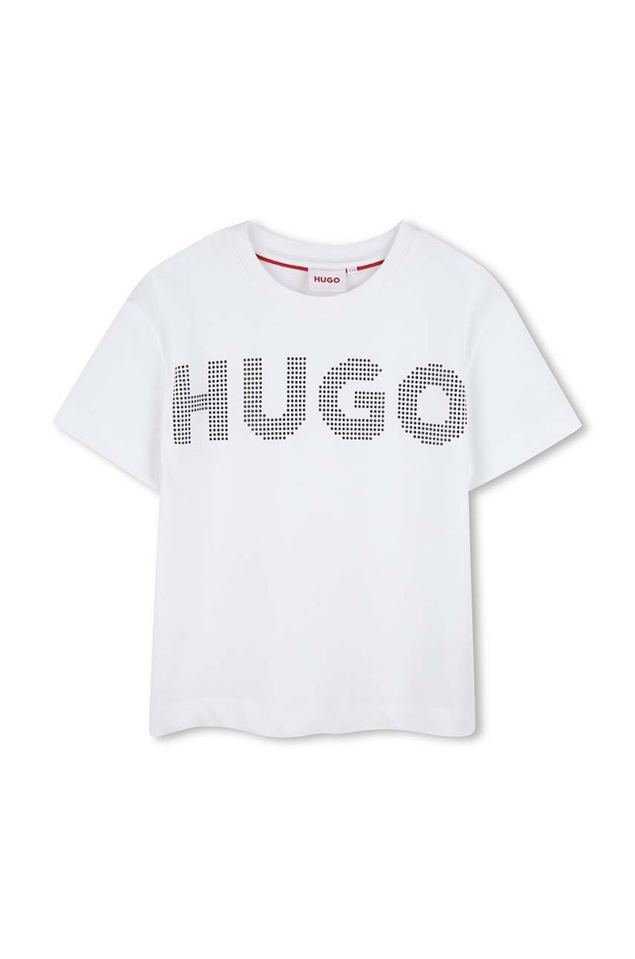 HUGO t-shirt bawełniany dziecięcy nadruk biały G00204.114.150