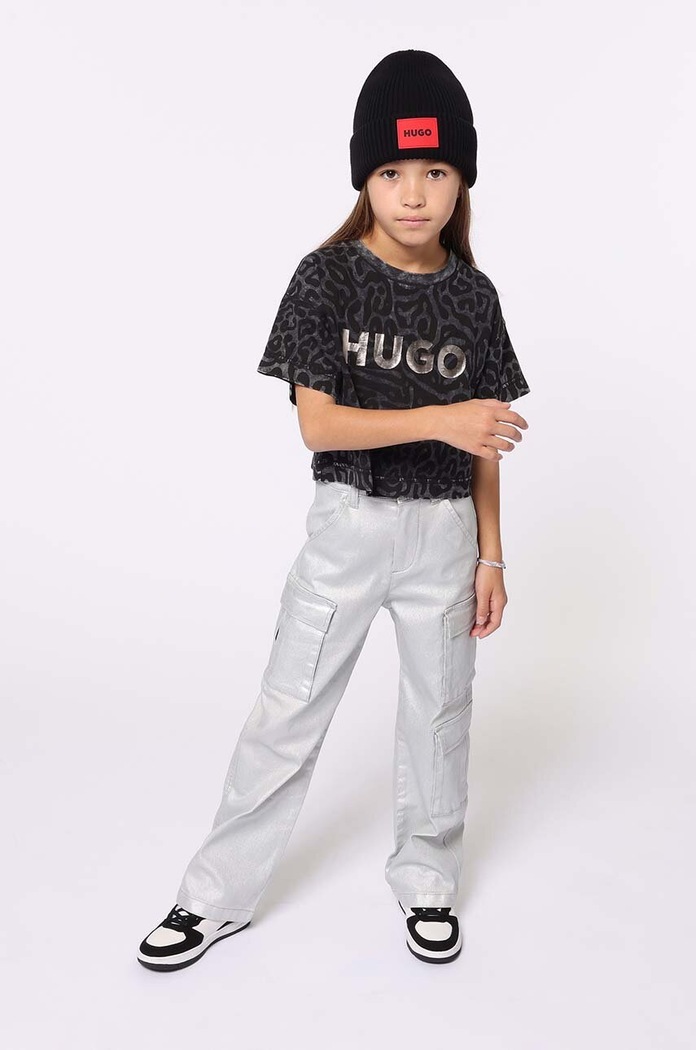 HUGO t-shirt bawełniany dziecięcy nadruk czarny G00207.114.150