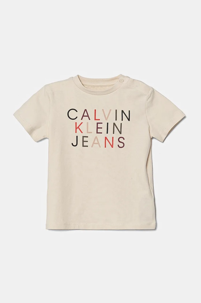 Calvin Klein Jeans t-shirt niemowlęcy z elastanem beżowy IN0IN00222.9BYH