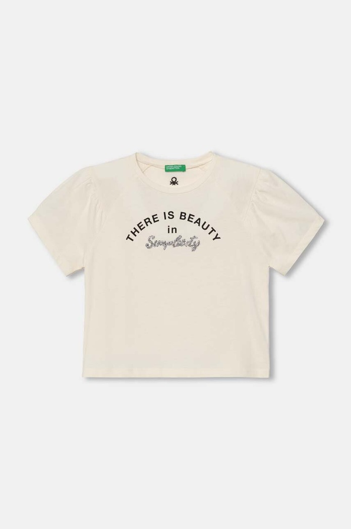 United Colors of Benetton t-shirt dziecięcy aplikacja beżowy 3I1XC10K4.G.Seasonal