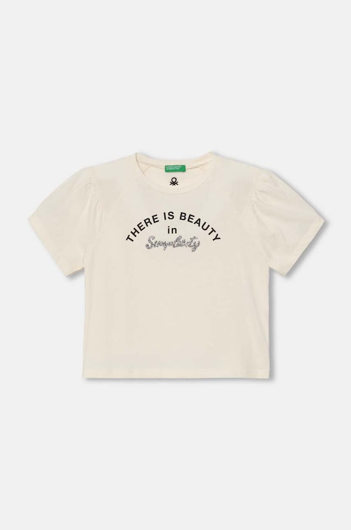 United Colors of Benetton t-shirt dziecięcy aplikacja beżowy 3I1XC10K4.G.Seasonal