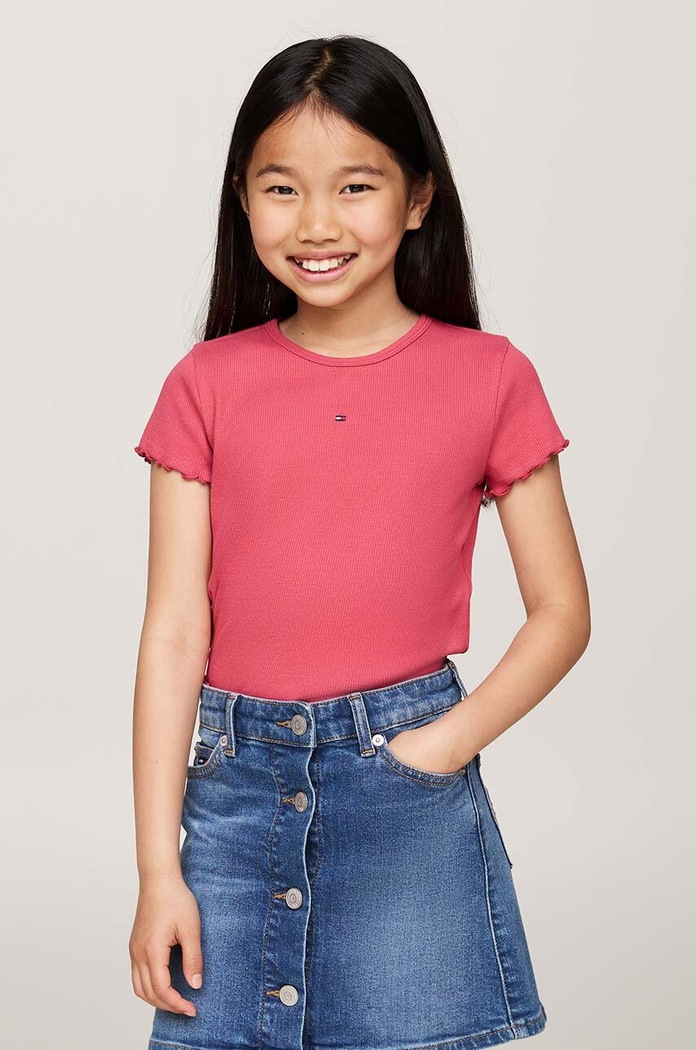 Dziewczynka Tommy Hilfiger t-shirt bawełniany dziecięcy KG0KG08138.9BYH.128.176 różowy