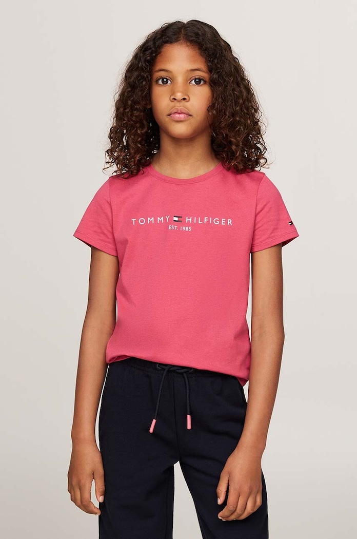 Παιδικό βαμβακερό μπλουζάκι Tommy Hilfiger στάμπα ροζ KG0KG05242.9BYH.74.122