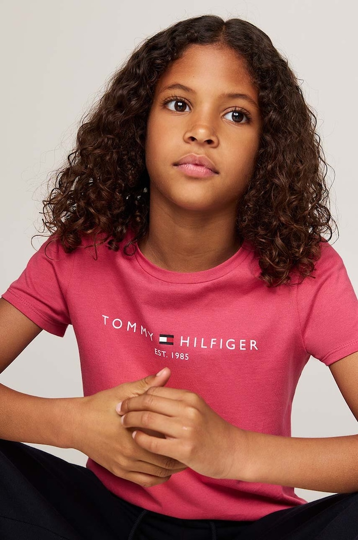 Παιδικό βαμβακερό μπλουζάκι Tommy Hilfiger KG0KG05242.9BYH.74.122 ροζ
