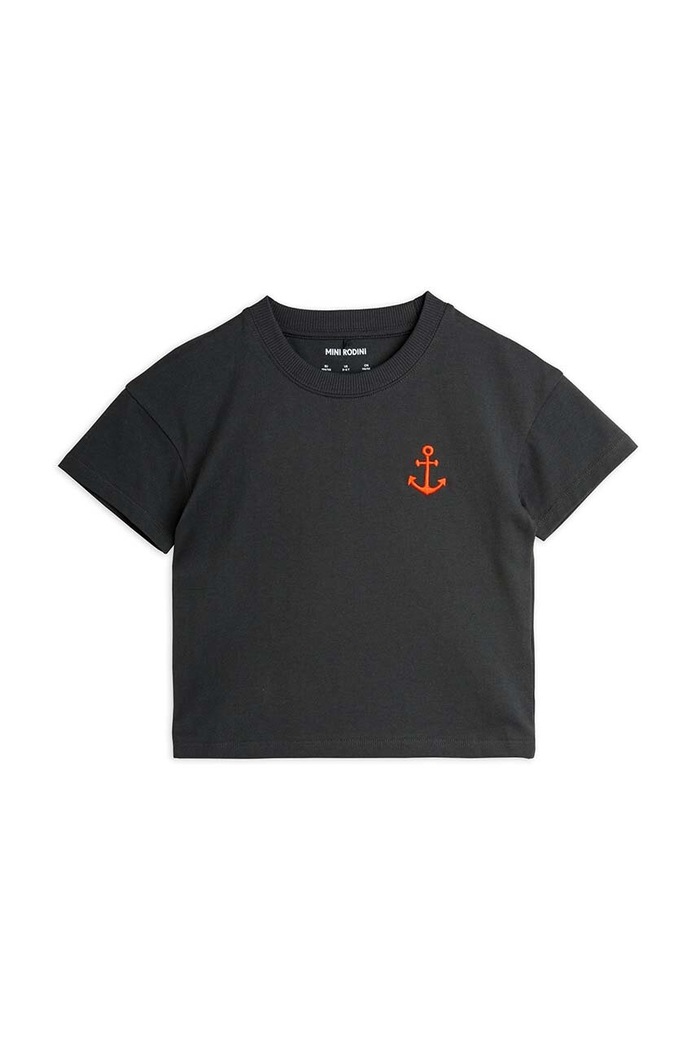 Dječja pamučna majica kratkih rukava Mini Rodini Anchor 2462011999 crna AW24