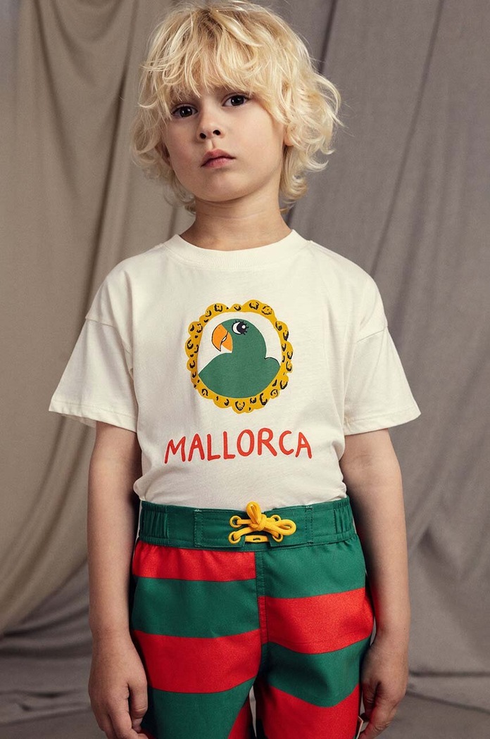Mini Rodini T-shirt bawełniany dziecięcy Parrot beżowy 2462012211