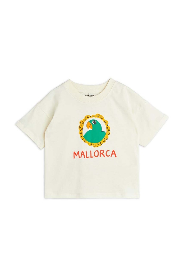 Mini Rodini T-shirt bawełniany dziecięcy Parrot 2462012211 beżowy AW24