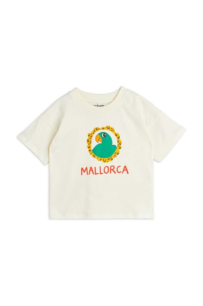 Mini Rodini T-shirt bawełniany dziecięcy Parrot 2462012211 beżowy AW24
